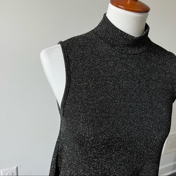 Vintage 80s silver threads sparkly mock neck dress - Picture 2 of 3